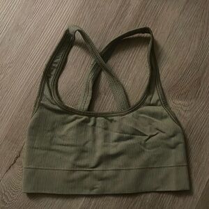 Sage green cross back sports bra
